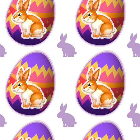 Illustration of a seamless design with bunnies inside the eggs on a white backgroundのイラスト素材