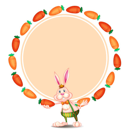 Illustration of a round template with a bunny and carrots on a white backgroundのイラスト素材