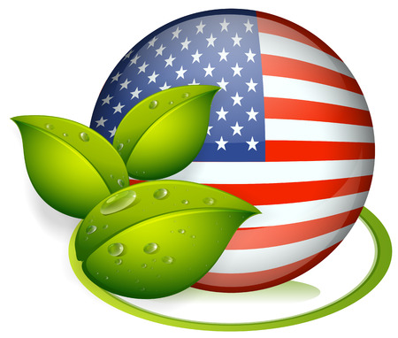 Illustration of a ball with the flag of the United States and with leaves on a white backgroundのイラスト素材