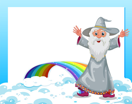 Illustration of an empty template with a wizard and a rainbowのイラスト素材