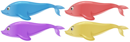 Illustration of the four colorful dolphins on a white backgroundのイラスト素材