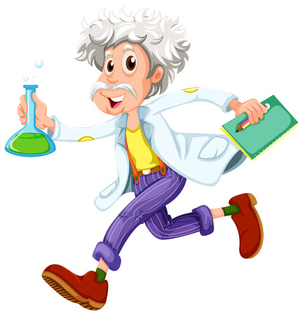 Illustration of a scientist running hurriedly on a white backgroundのイラスト素材