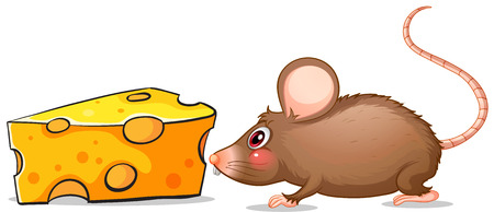 Illustration of a mouse and a slice of cheese on a white backgroundのイラスト素材