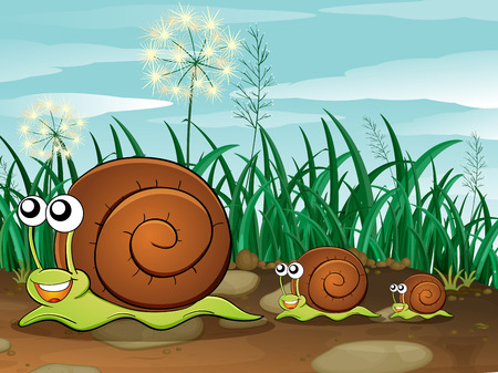 Illustration of the three snailsのイラスト素材