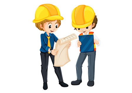 Illustration of the two engineers planning on a white backgroundのイラスト素材