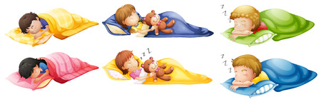 Illustration of the kids sleeping soundly on a white backgroundのイラスト素材