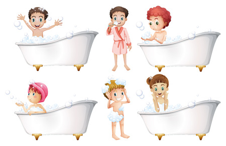 Illustration of the kids grooming on a white backgroundのイラスト素材