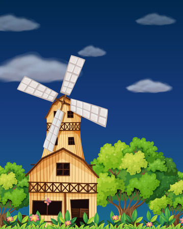 Illustration of a wooden barnhouse in the middle of the forestのイラスト素材