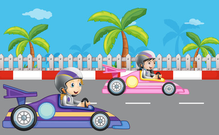 Illustration of the girls car racingのイラスト素材