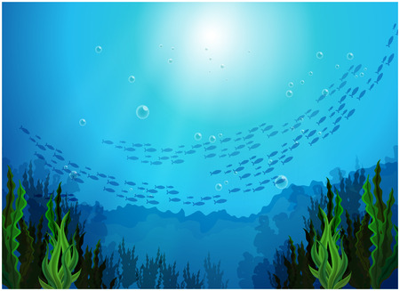 Illustration of the school of fishes under the seaのイラスト素材