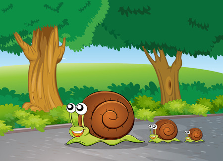 Illustration of the snails at the roadのイラスト素材