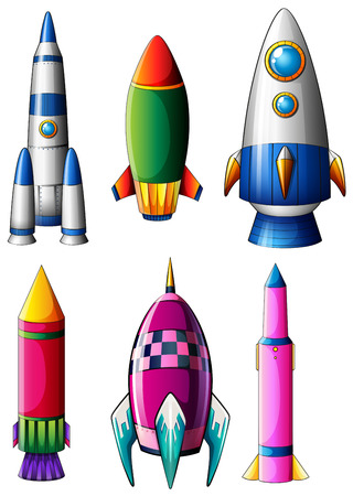Illustration of the different rocket designs on a white backgroundのイラスト素材