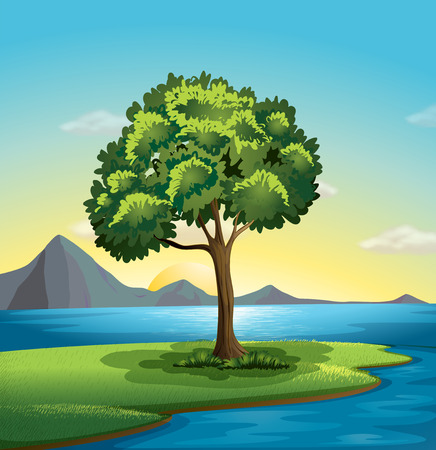 Illustration of a tree near the oceanのイラスト素材