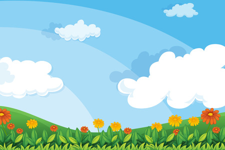 Illustration of the flowers at the hillsideのイラスト素材