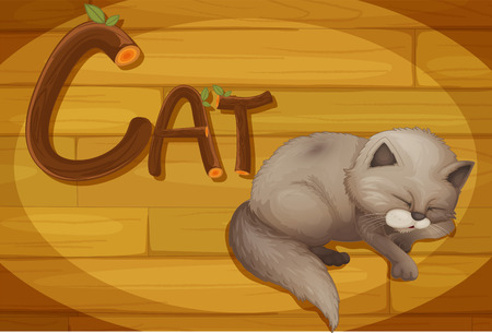 Illustration of a wooden frame with a catのイラスト素材