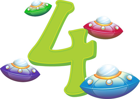 Illustration of the four flying saucers on a white backgroundのイラスト素材