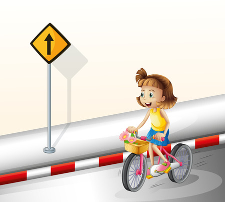 Illustration of a girl biking at the road on a white backgroundのイラスト素材