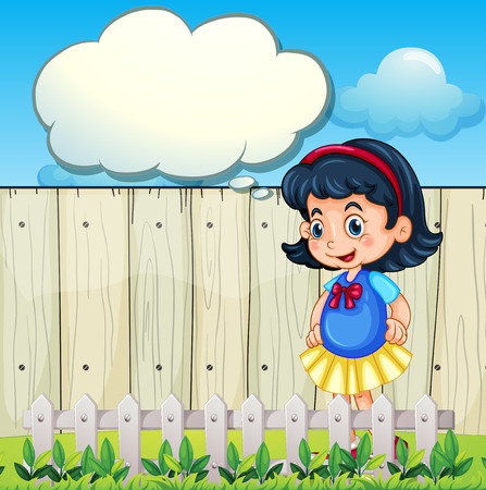 Illustration of a young girl at the backyard with an empty calloutのイラスト素材
