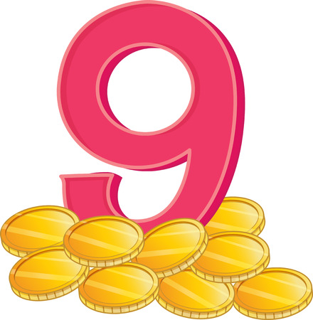 Illustration of the nine gold coins on a white backgroundのイラスト素材