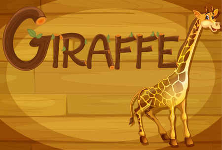 Illustration of a wooden frame with a giraffeのイラスト素材