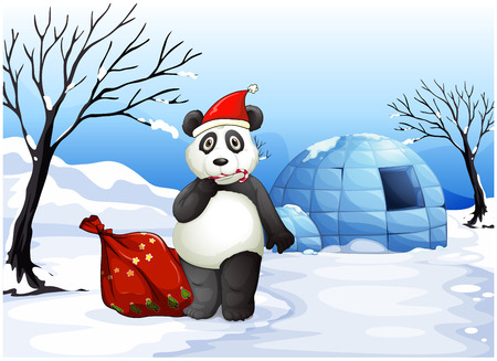 Illustration of a panda with a red sackのイラスト素材