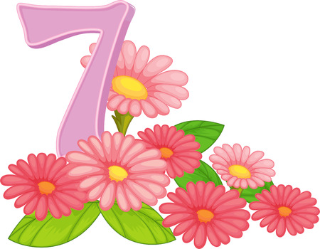 Illustration of the seven blooming flowers on a white backgroundのイラスト素材