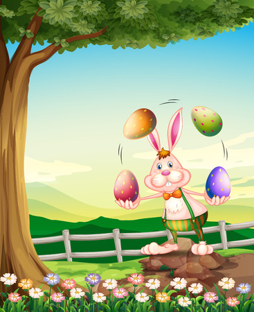 Illustration of a rabbit juggling the Easter eggsのイラスト素材