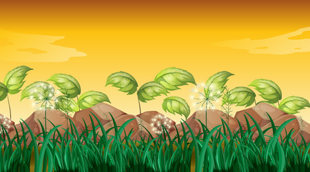 Illustration of the grasses near the big rocksのイラスト素材