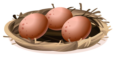 Illustration of a nest with three eggs on a white backgroundのイラスト素材
