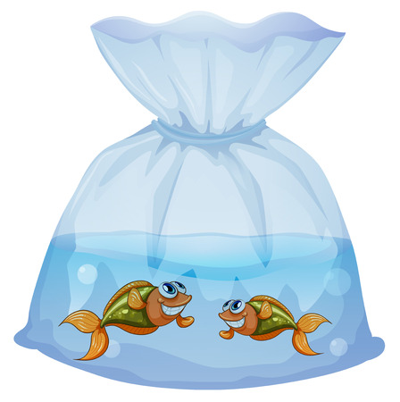 Illustration of a pouch with fishes on a white backgroundのイラスト素材