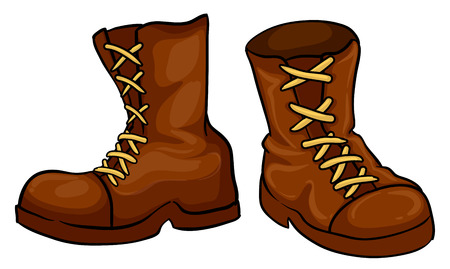 Illustration of a pair of brown boots on a white backgroundのイラスト素材