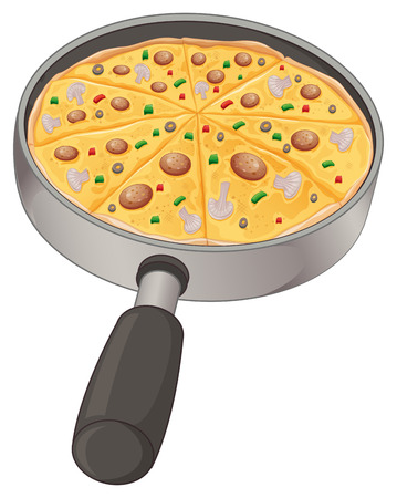 Illustration of a pan with a pizza on a white backgroundのイラスト素材