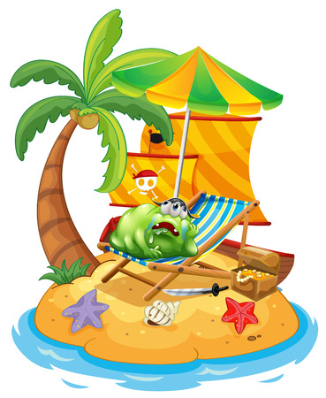Illustration of a monster at the beach on a white backgroundのイラスト素材