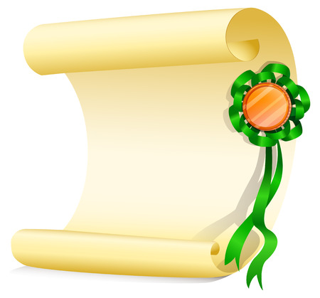 Illustration of an empty paper with a green ribbon on a white backgroundのイラスト素材