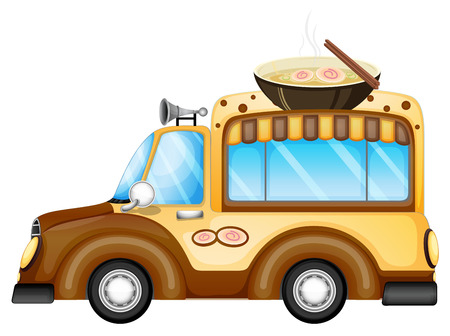 Illustration of a vehicle selling soup on a white backgroundのイラスト素材