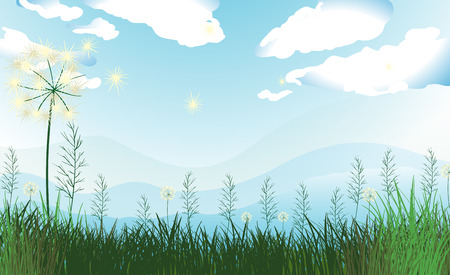 Illustration of the tall grasses under the blue skyのイラスト素材