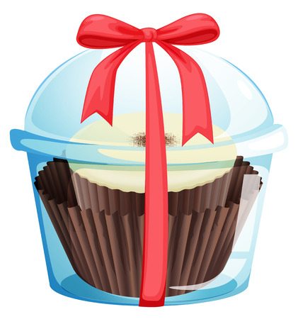 Illustration of a cupcake inside a sealed container on a white backgroundのイラスト素材