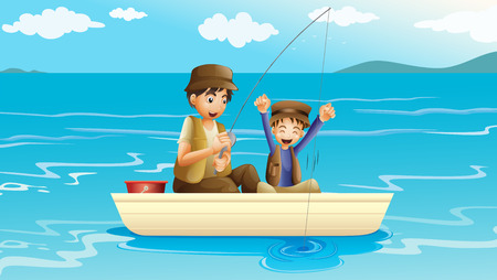 Illustration of a father and a son fishingのイラスト素材
