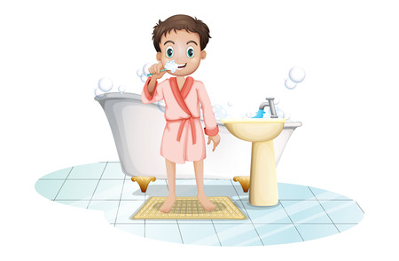 Illustration of a man brushing his teeth on a white backgroundのイラスト素材