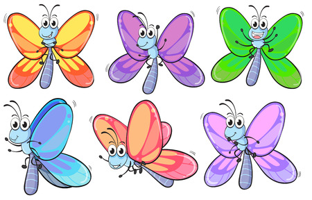 Illustration of a group of colourful butterflies on a white backgroundのイラスト素材