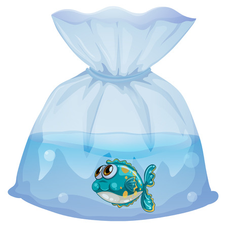 Illustration of a plastic pouch with a fish on a white backgroundのイラスト素材