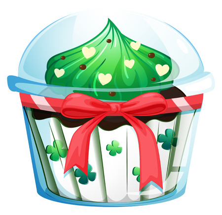 Illustration of a disposable cupcake container with a red ribbon on a white backgroundのイラスト素材