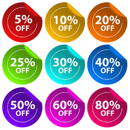 Illustration of the stickers for discount offers on a white backgroundのイラスト素材