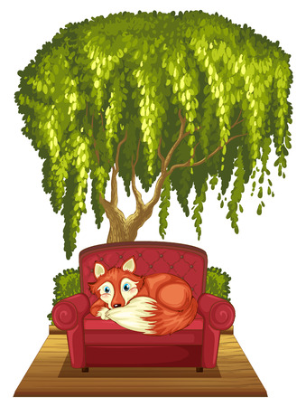 Illustration of a fox resting on a sofaのイラスト素材