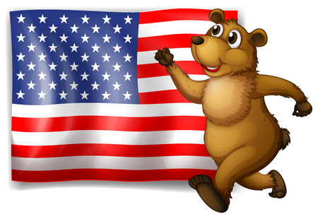 Illustration of an American flag with bear runningのイラスト素材