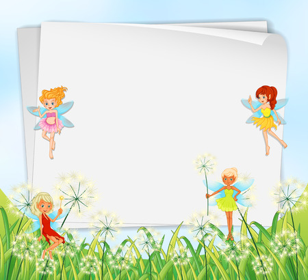 Illustration of the empty paper templates with fairiesのイラスト素材