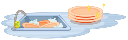 Illustration of a sink with many dishesのイラスト素材