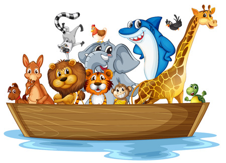 Illustration of many animals on the boatのイラスト素材