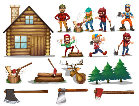 Ilustration of a set of lumberjack with actionsのイラスト素材