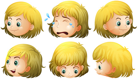 Illustration of a blonde girl with many expressionsのイラスト素材